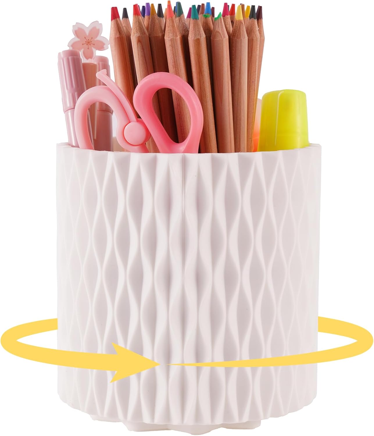Black Pen Holder for Desk, 360° Rotating Pen Organizer with 5 Slots - Spinning Pencil Holder & Pencil Cup for Office, Art Supply, Makeup Brush - Desk Organizer for Home, School