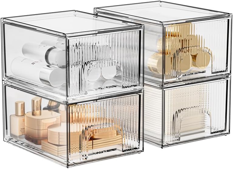 ZHIAI 8 Pack Clear Stackable Storage Drawer, Acrylic Drawer, Cosmetic Organizer, Plastic Organizer for Dresser, Under, Kitchen Cabinet, Pantry, Home Organization and Storage