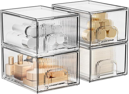 ZHIAI 8 Pack Clear Stackable Storage Drawer, Acrylic Drawer, Cosmetic Organizer, Plastic Organizer for Dresser, Under, Kitchen Cabinet, Pantry, Home Organization and Storage