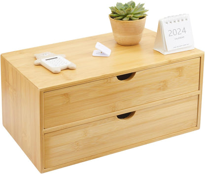 Charmewooden Bamboo Desk Organizer With Drawers Countertop Drawers Counter Storage Box Corner Desk Organizer for Home Office No Assembly Required (2 Drawers)