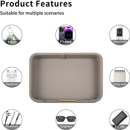 Luxury Leather Valet Tray Desktop Storage Organizer,Bedside Vanity Catchall Tray Nightstand Caddy Holder for Cosmetic,Jewelry,Watch,Keys,Phone,Wallet,Remote Controller,Pen,Black