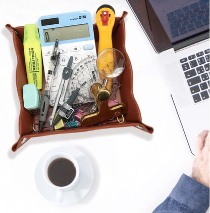 Valet Tray for Men Women 2 Pack - PU Leather Travel Catchall Tray Organizer - Desk Bedside Nightstand Storage Box for Jewelry Key Phone Remote Controller Wallet Watch Glasses Readers -White