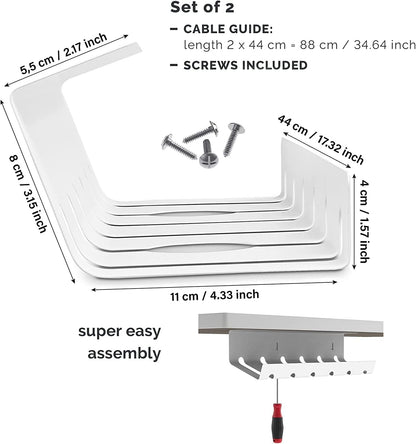 PAMO Cable Management Under Desk for Easy mounting Under-Table I Set of 2 - with 10X Cable Ties I Desk Organizer for Office/Home Office Table Thoughtful Cable Tray Holder