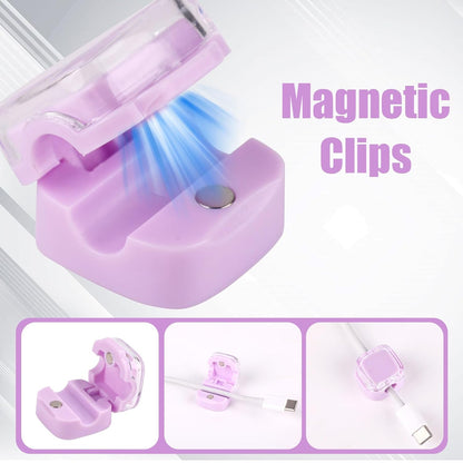 6 Pack Magnetic Cable Clips, Cable Organizer Holder Magnet Cable Management Adhesive Charger Clips Wire USB Cord Manager Keeper for Home Office Car Wall Desk Phone Nightstand (Purple)