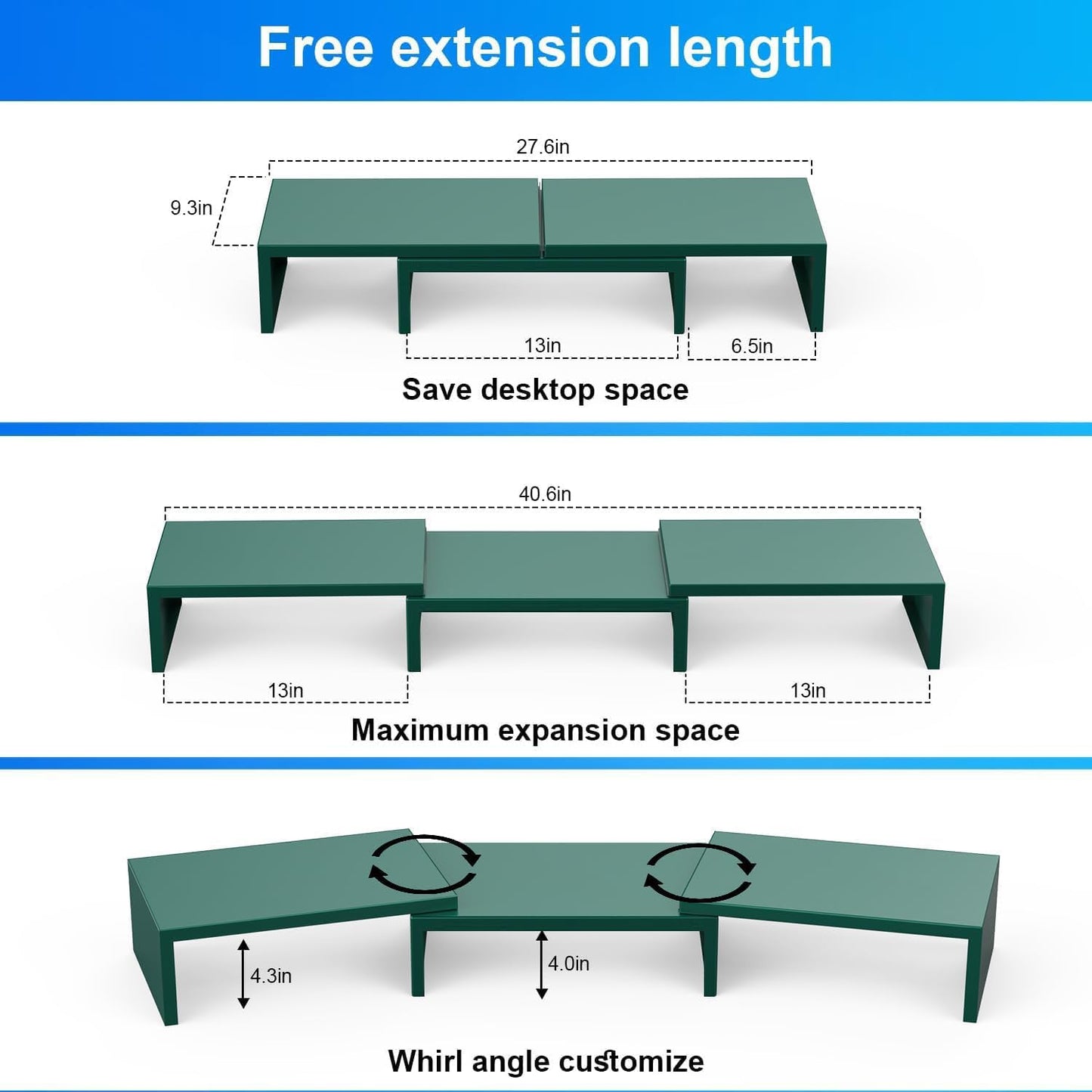 Dual Monitor Stand for Desk, Metal Computer Stand, Desk Shelf Riser,Desktop Organizer for Home and Office Use (Black)