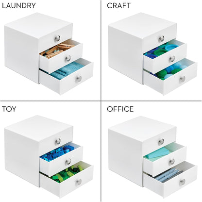 iDesign 3-Drawer Plastic Vanity Organizer, Compact Storage Organization Drawers Set for Cosmetics, Dental Supplies, Hair Care, Bathroom, Dorm, Desk, Countertop, Office, 6.5" x 6.5" x 6.5", White