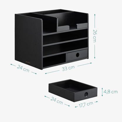 Navaris Bamboo Desk Organizer - Wood Desktop Storage Drawers and Compartments for Organizing Stationery, Documents, Files, Office Accessories