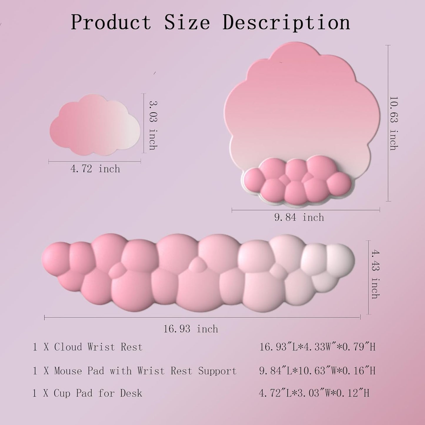 Cloud Wrist Rest Keyboard Pink Mouse Pad Set with Wrist Rest Ergonomic Wrist Pad Memory Foam Non-Slip Base Cute Gradient Wrist Support for Computer Laptop Gaming Home Office Relief Typing Pain