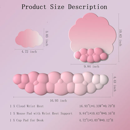 Cloud Wrist Rest Keyboard Pink Mouse Pad Set with Wrist Rest Ergonomic Wrist Pad Memory Foam Non-Slip Base Cute Gradient Wrist Support for Computer Laptop Gaming Home Office Relief Typing Pain