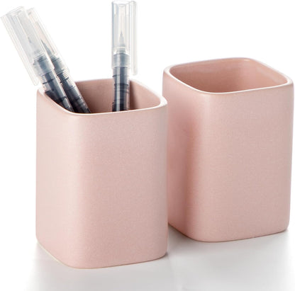 Pen Holder, 2 Pack Pencil Holder for Desk,Ceramic Pencil Cup Desk Organizer, Makeup Brush Holder Cute, Stationery Accessories for Office, School, Home (Matte white)