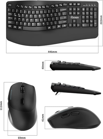 Wireless Keyboard and Mouse Combo,2.4G Full Size Wave Keys Ergonomic Keyboard with Wrist Rest for Natural Typing, 3 DPI Adjustable Ergonomic Silent Mouse for Computer/Laptop/Windows/Mac (Gray)