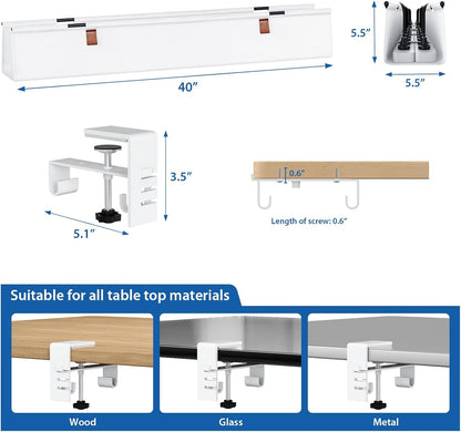 Zilink No Drill Under Desk Cable Management Tray 30" Cord Organizer for Table Clamp/Screw Mount Desk Cable Management Sturdy Waterproof Fabric Cord Hiders for Office, Home