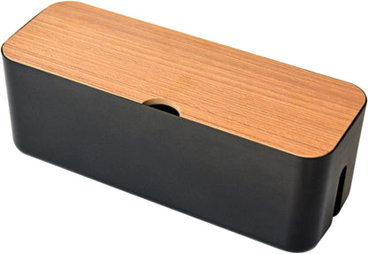 Cable Management Box - Wooden Style Large Cord Organizer Box to Hide Wires & Power Strips | Desk Computer Cable Organizer Box | Safe ABS Materia for Home & Office (Black)