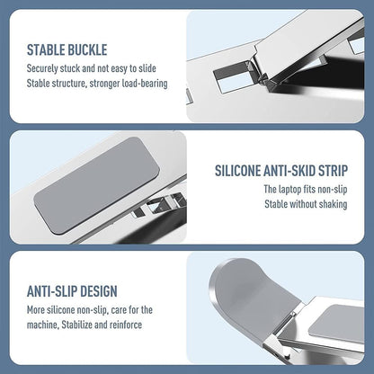 Ergonomic 7-Levels Angles Adjustable Laptop Stand, Portable Laptop Stand for Desk, Aluminum + Silicone Foldable Ventilated Cooling Laptop Riser for 10-17” Laptops, Tablets (Silver)