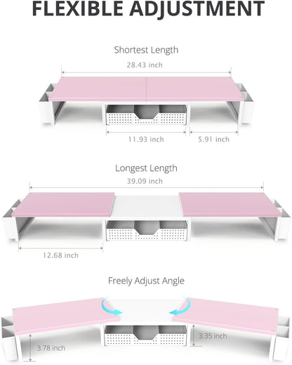 OPNICE Clear Acrylic Desk Organizers and Accessories, Dual Monitor Stand Riser with Drawer, Desk Shelf Computer Racks for Office Workspace Organizers, Desktop Organization (Transparent)
