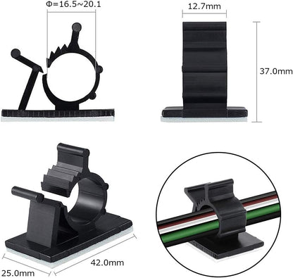 Viaky 30 Pcs Black Cable Wire Clips Adjustable Nylon Wire Holder Adhesive Cable Management Suitable for Maximum Diameter 0.5 inch (12.5mm) Cables