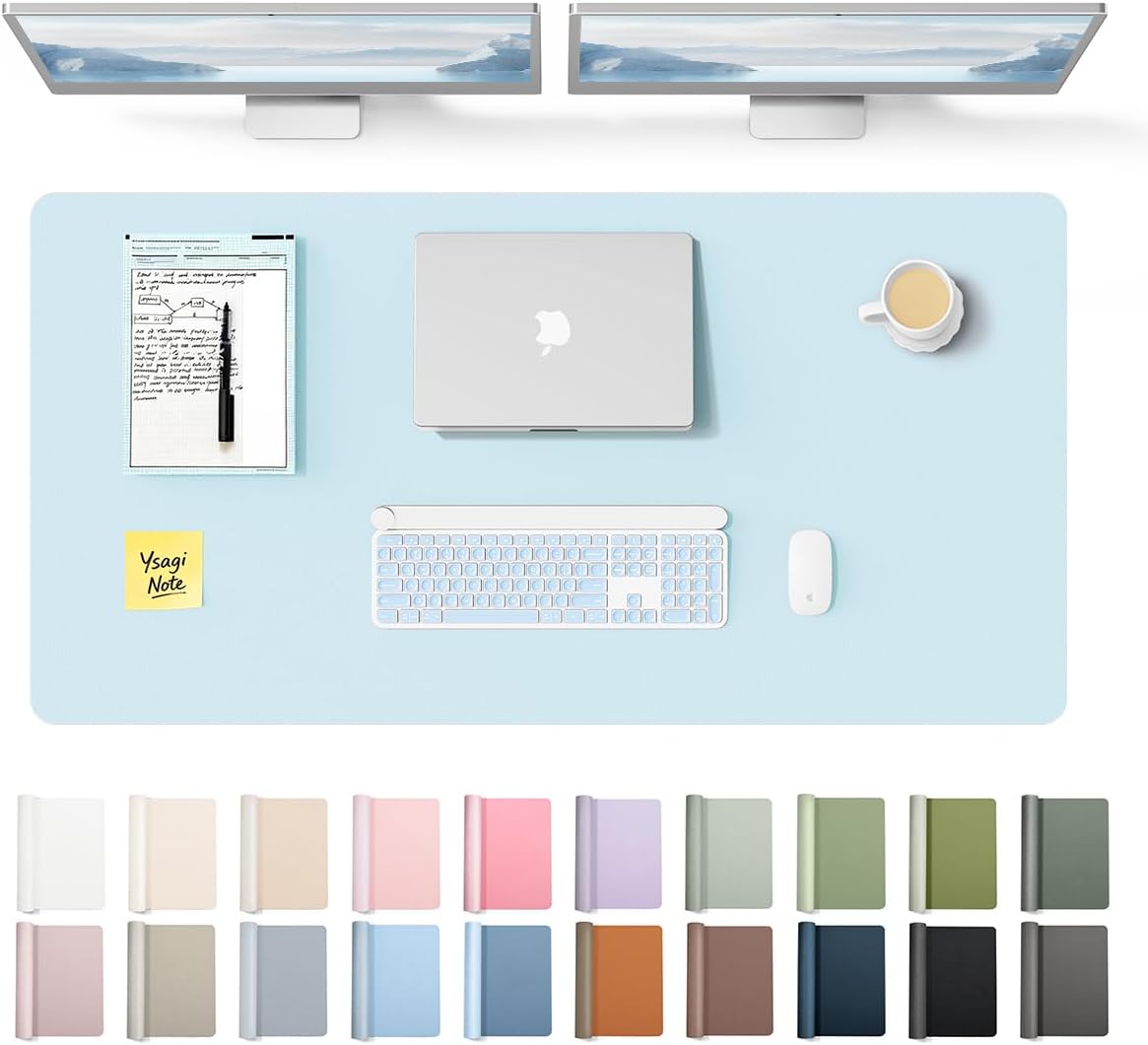 YSAGi Leather Desk Protector, Office Mat, Large Mouse Mat, Non-Slip PU Leather Blotter, Laptop Pad, Waterproof Writing Pad for Office and Home (Light Pink, 23.6" x 13.8") - Colors B