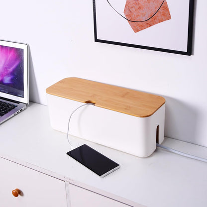 Changsuo Cable Management Box Small White, Extension Cord Organizer for Power Stripe Surge Protector Wire Management Concealer Cover Hider for Desktop Home Office Kitchen (White)