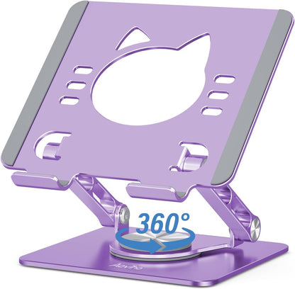 Aoviho Tablet Stand 360° Rotating Aluminum Holder - Adjustable, Portable & Foldable Monitors Stand for iPads, Compatible with 4-13.3" Tablets, Purple