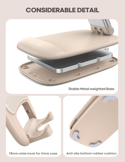 Lamicall Cell Phone Stand for Desk - [Height Adjustable] Foldable Mobile Phone Holder, Portable Stand for iPhone 17 16 15 14 13 12 11 Pro Max Plus Air, Galaxy S25, Office Gift Mothers Day Accessories
