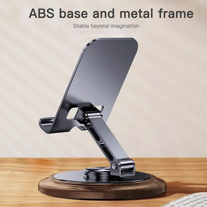 Adjustable Cell Phone Stand,360 Rotating Foldable Desktop Cellphone Stand with Anti-Slip Base Portable Phone Holder for iPhone 16 15 14 13 Pro Max, All Smart Phones, iPad (Wood)