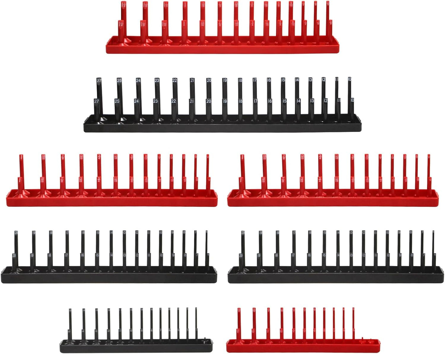 AIUITIO 6PCS Socket Organizer Tray Set, Red SAE & Black Metric Socket Storage Trays, 1/4-Inch, 3/8-Inch & 1/2-Inch Drive Deep and Shallow Socket Holders for Toolboxes
