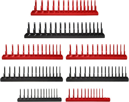 AIUITIO 6PCS Socket Organizer Tray Set, Red SAE & Black Metric Socket Storage Trays, 1/4-Inch, 3/8-Inch & 1/2-Inch Drive Deep and Shallow Socket Holders for Toolboxes