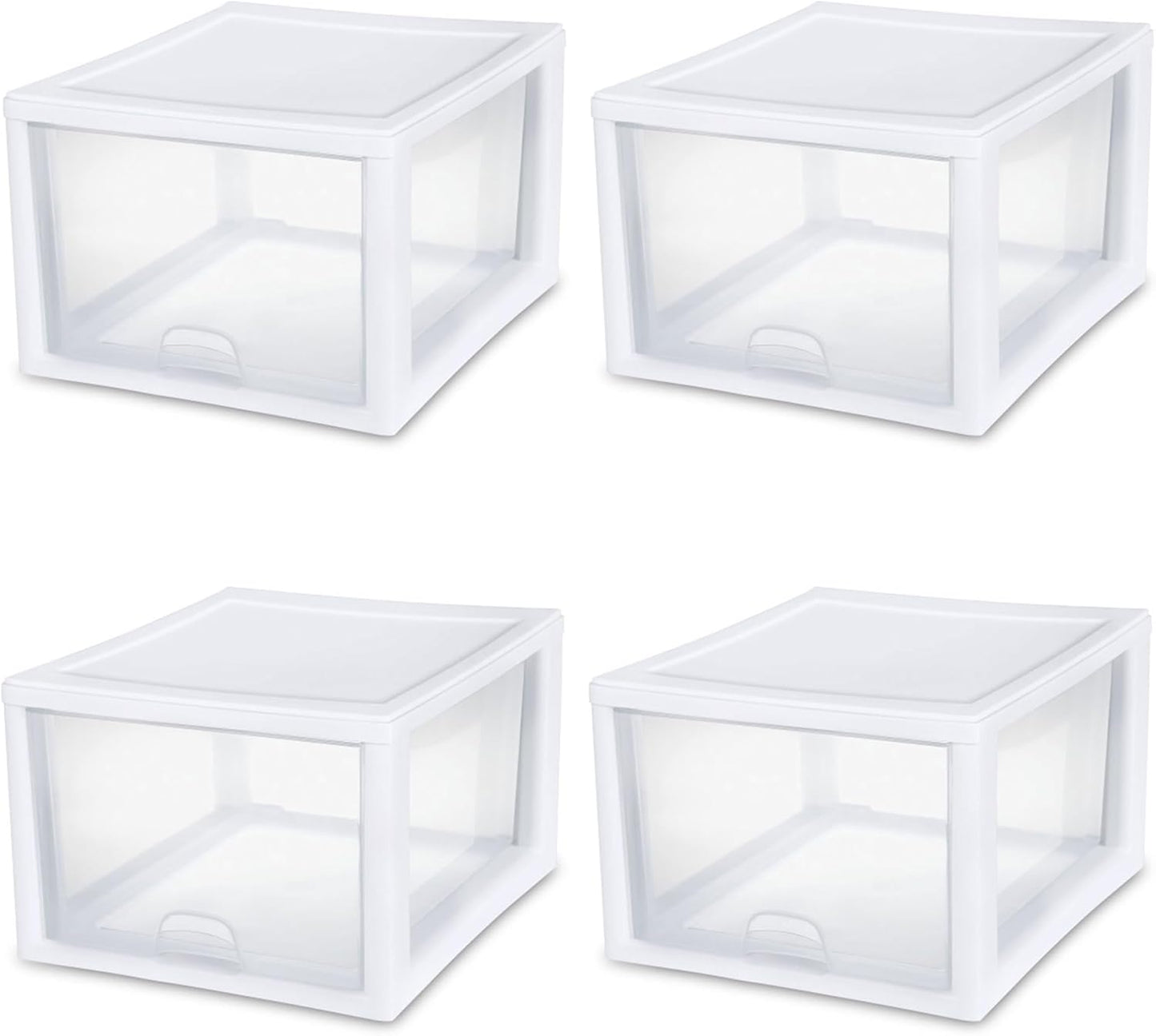 Sterilite 6-Pack 6 Quart Stacking Drawer, Clear Storage Closet Organizer, White Frame - Stackable Modular Plastic Drawers for Clothes, Accessories, Craft Supplies, Shoes or Linens