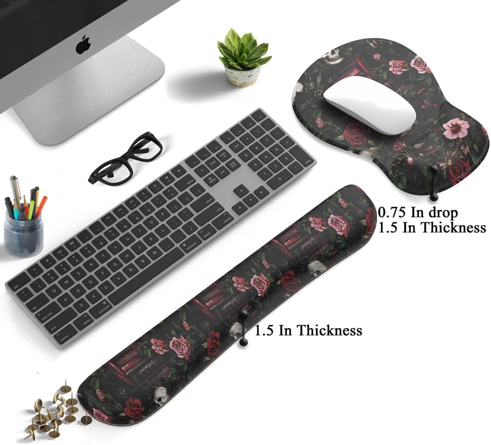 Ghost Book Mousepad with Wrist Rest Halloween Computer Keyboard Mouse Pad Black Cute, Mouse Pad with Wrist Rest for Computer Keyboard, 2 In1 Mousepad with Wrist Support Easy Typing&Relieve Wrist Pai