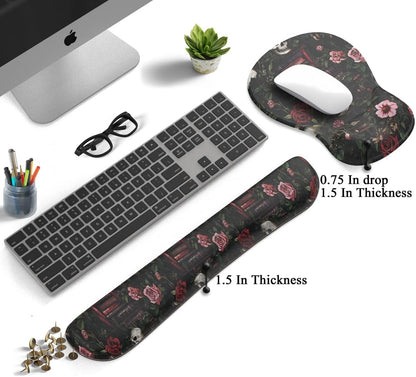 Ghost Book Mousepad with Wrist Rest Halloween Computer Keyboard Mouse Pad Black Cute, Mouse Pad with Wrist Rest for Computer Keyboard, 2 In1 Mousepad with Wrist Support Easy Typing&Relieve Wrist Pai