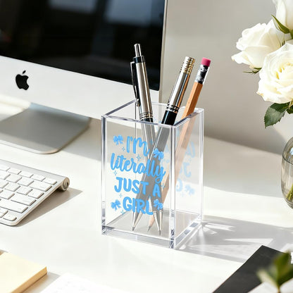 Just Breathe Acrylic Cosmetic Organizer Pen Holder, Anxiety Relaxing Acrylic Desk Holder Cup for Pen Pencil, Dandelion Desk Organizer, Mental Health Office Gifts for Coworker Leader Friend