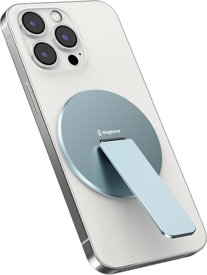 Magtame Double-Sided Magnetic Phone Stand Grip, Strong Magnetic Kickstand Desk Holder for Mag&Safe and Smartphone, Foldable Adjustable Design, Silver