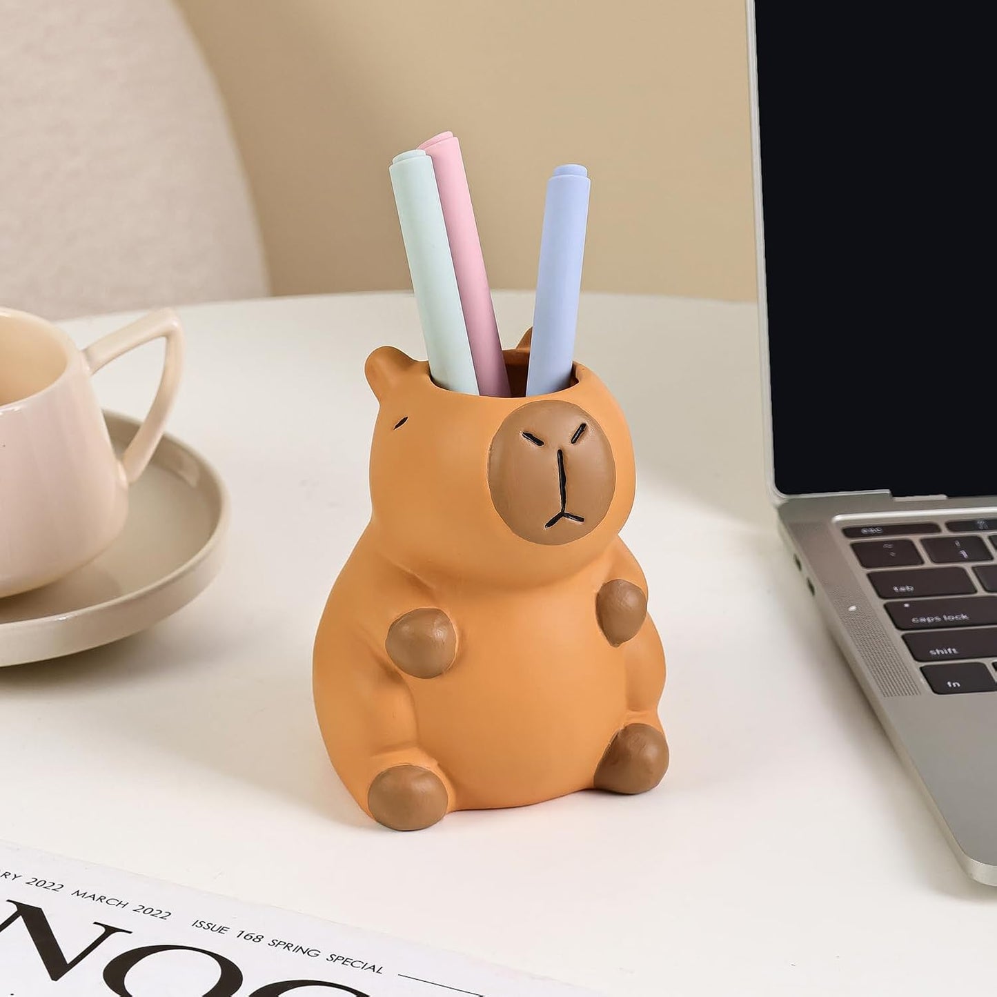 Pen Holder for Desk, Ceramic Capybara Cute Pencil Holder, Makeup Brush Holder, Desktop Organizer Storage Pen Cup for Office Home Decor