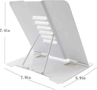 Azheeujy Metal Book Stand Folding Reading Book Holder with 6 Adjustable Angles and Paper Page Clip,Sturdy Desktop Book Holder for Cookbook,Magazine,Textbooks,Document,Music Book,Laptop,Tablet (Black)