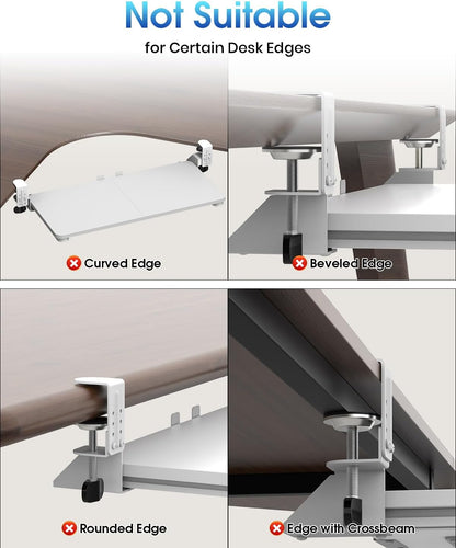 Large Keyboard Tray Under Desk, Pull Out Keyboard & Mouse Tray with Adjustable C-clamp, 25.6(31.5 Including Clamps) x 11.8 Inch Slide Out Computer Keyboard Drawer Mouse Tray for Typing, Brown