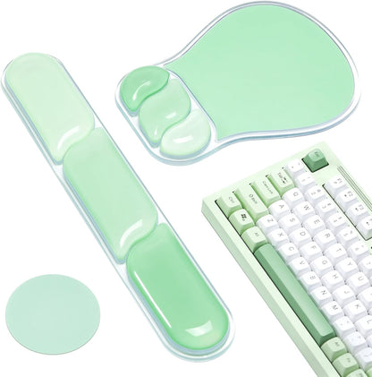 Ospelelf Mouse Pad with Wrist Rest Set Gel Ergonomic Keyboard Wrist Support Anti-Slip Rubber Bottom Office Women Desk Accessories for Computer, Laptop and Gaming, Black and Grey