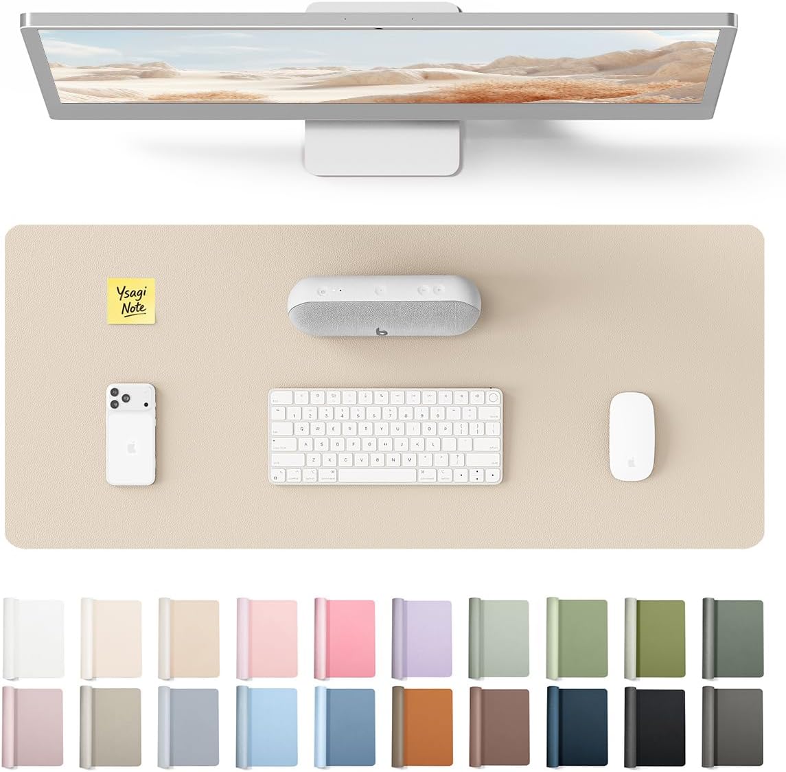YSAGi Leather Desk Protector, Office Mat, Large Mouse Mat, Non-Slip PU Leather Blotter, Laptop Pad, Waterproof Writing Pad for Office and Home (Light Pink, 23.6" x 13.8") - Colors A