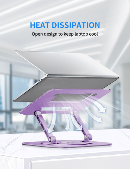 AOEVI Adjustable Computer Stand with 360 Rotating Base, Ergonimic Foldable Laptop Riser for Desk Compatible with MacBook Pro/Air Notebook up to 16 Inches, Silver