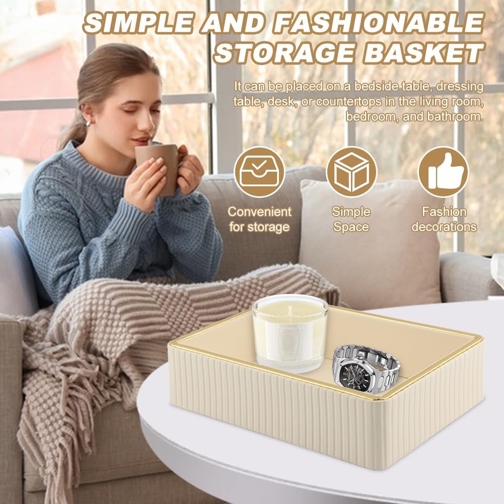 PU Leather Valet Tray,Desk Organizer Tray Nightstand Organizer Trinket Dish Storage Key Bowl Decorative Trays for Phone Wallet Jewelry Watch,Bathroom Bedroom Perfume Vanity Trays