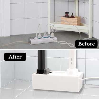 Linkidea Bathroom Electric Toothbrush Cable Box, Vanity Hide Cord Organizer, Charger and Power Strip Storage Case, Keep Countertop & Outlet Clean (White)