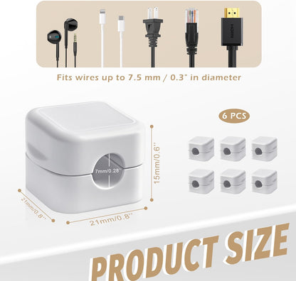 Quacc 6 PCS Magnetic Cable Clips Cord Organizer Holder Clips Desktop Cable Management for Home Desk Nightstand Car Wall - White