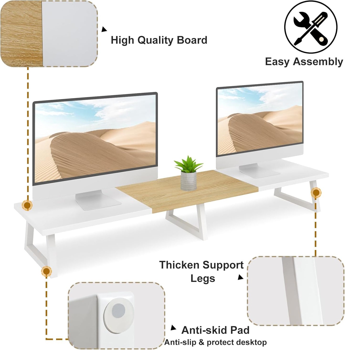 TEAMIX 42 inch Large [Dual] [Monitor] [Riser],Rustic Brown Extra Long TV [Stand Wood & Steel Desktop [Riser] with Storage for [Dual] Screen Office Desk Organization
