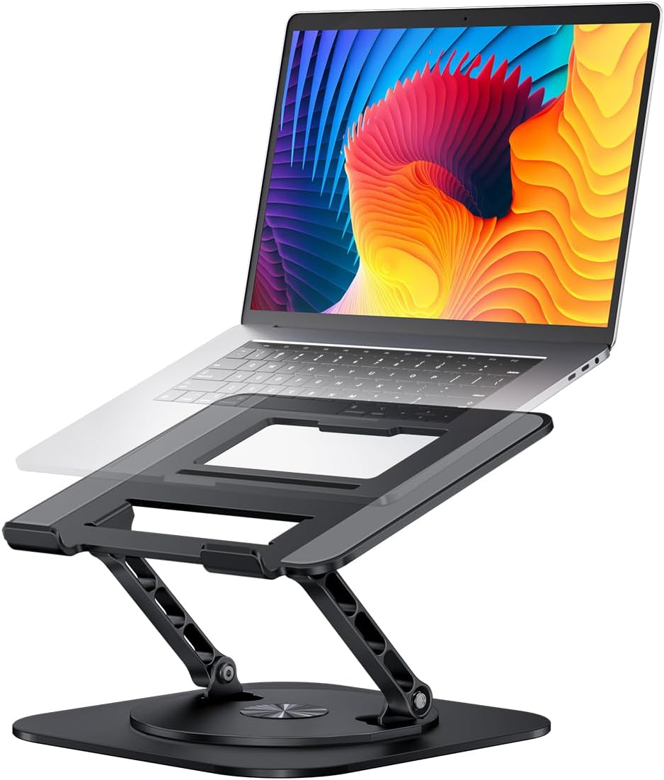 AOEVI Adjustable Computer Stand with 360 Rotating Base, Ergonimic Foldable Laptop Riser for Desk Compatible with MacBook Pro/Air Notebook up to 16 Inches, Silver
