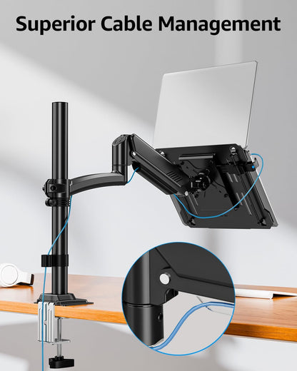 MOUNTUP Laptop Stand for Desk, Adjustable Aluminum Laptops Arm Mount for 14-17 Inch Notebook & 32" Monitor, Laptops Arm for Desk Support for 2.2-19.8lbs, 2-in-1 Laptop Desk Mount with Clamp/Grommet