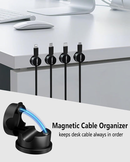 Magnetic Cord Holder 360°Rotation Cord Organizer, 6Pack Cable Clips [1s Lock] Adhesive Cable Management Desk Organizers and Accessories, Phone Charging Wire Holder for Nightstand,Car,Home Office