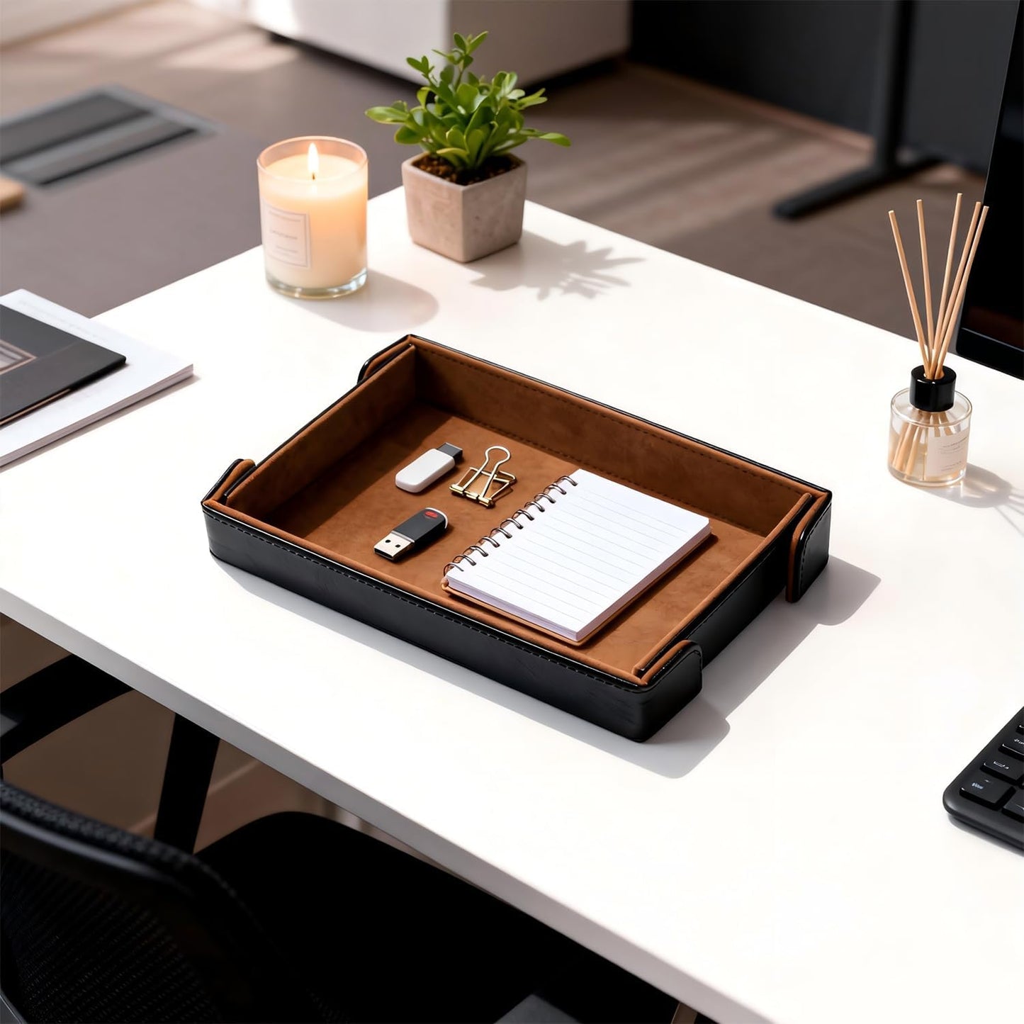 Valet Tray Desktop Storage Organizer Catchall Tray for Jewelry, Wallets, Watches, Keys, Coins, Phones, Glasses - Perfect for Nightstand, Desktop, Entryway table