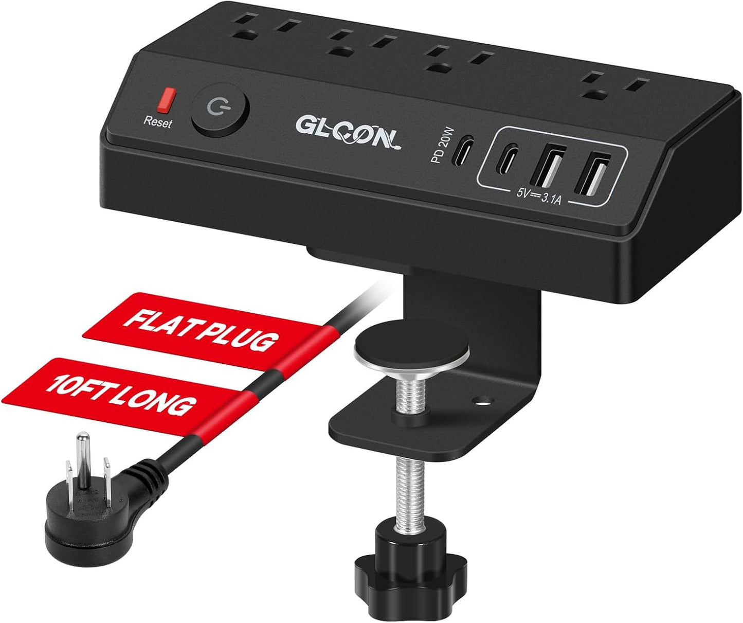 Desk Clamp Power Strip USB C - Charging Station for Multiple Devices - Multi Plug Outlet Extender - Desktop Mount Surge Protector with 4 Outlets 4 USB Ports for Phone, Tablet, Computer