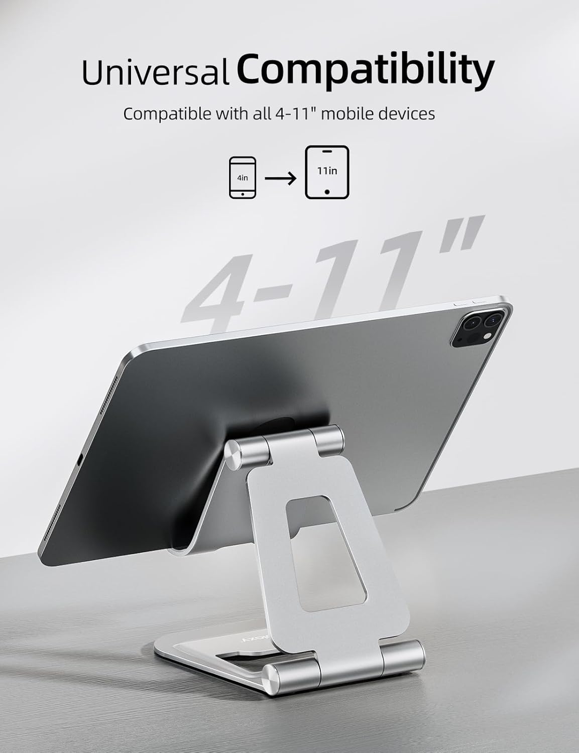 Nulaxy Aluminum Dual Foldable iPad Stand, Fully Adjustable Desktop Tablet Holder, Tablet Accessories for Office Kindle Compatible with Mobile Devices iPad Pro/Air/Mini, iPhone Pro/Max/Plus, Black