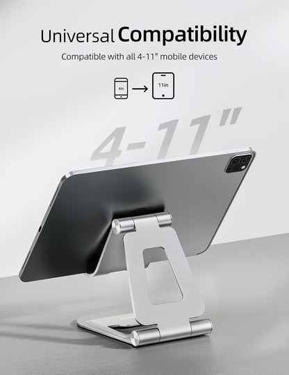 Nulaxy Aluminum Dual Foldable iPad Stand, Fully Adjustable Desktop Tablet Holder, Tablet Accessories for Office Kindle Compatible with Mobile Devices iPad Pro/Air/Mini, iPhone Pro/Max/Plus, Black