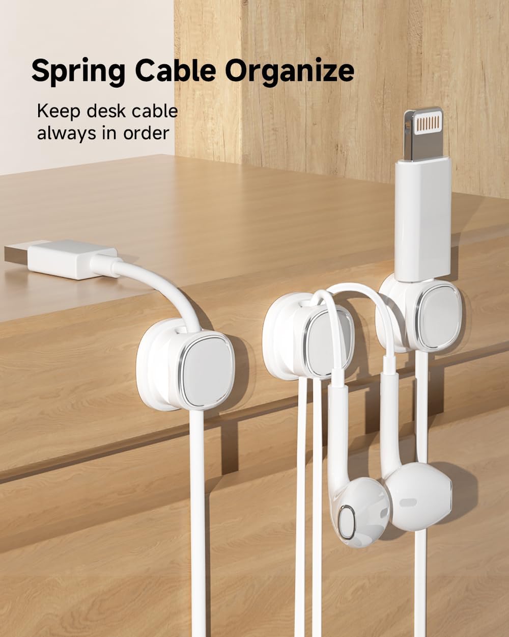 9 Pack Cord Organizer, Spring Cable Management, Adhesive Cute Cable Holder Clips, Phone Charger Wire Keeper for Desk Nightstand Car Office (9-Pack White_Orange_Blue)